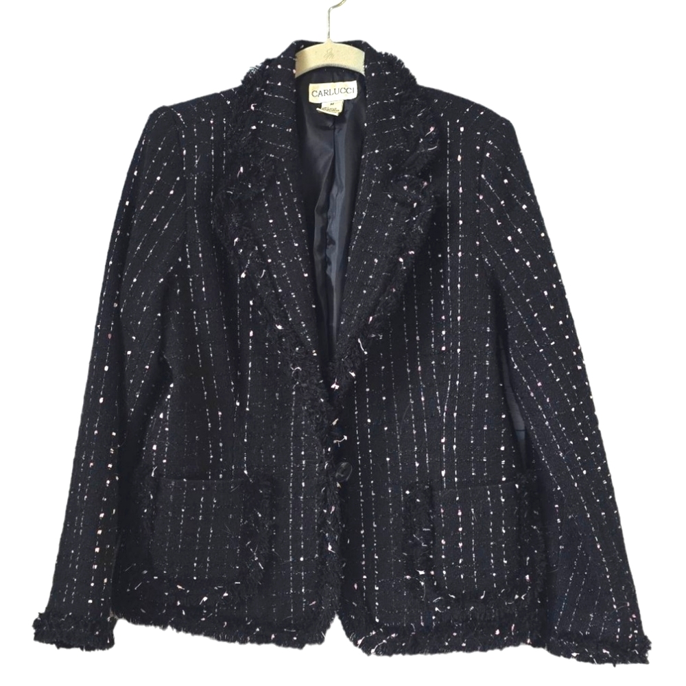 Carlucci Marled Tweed Blk Blazer | sz med | Vintage ♡ pink shimmer threading